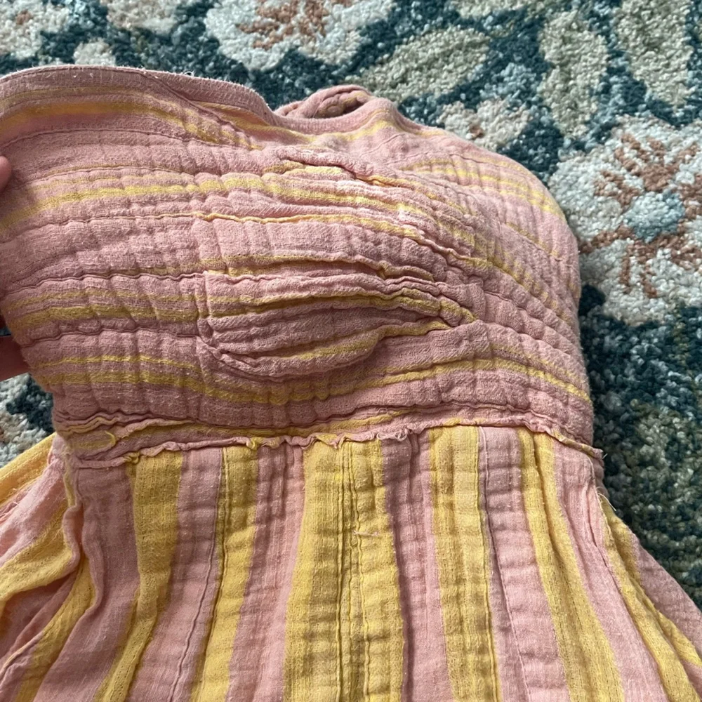 Free People Strapless Maxi Dress in Pink and Yellow Stripe